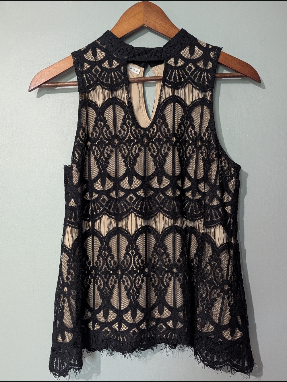 Love Fire Women's Sleeveless‎ Black Lace Overlay Top Nude Lining Gothic Romance